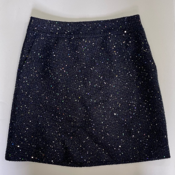 Loft Navy Tweed Skirt with Sequin Detail Size 0 Petite - Picture 2 of 6
